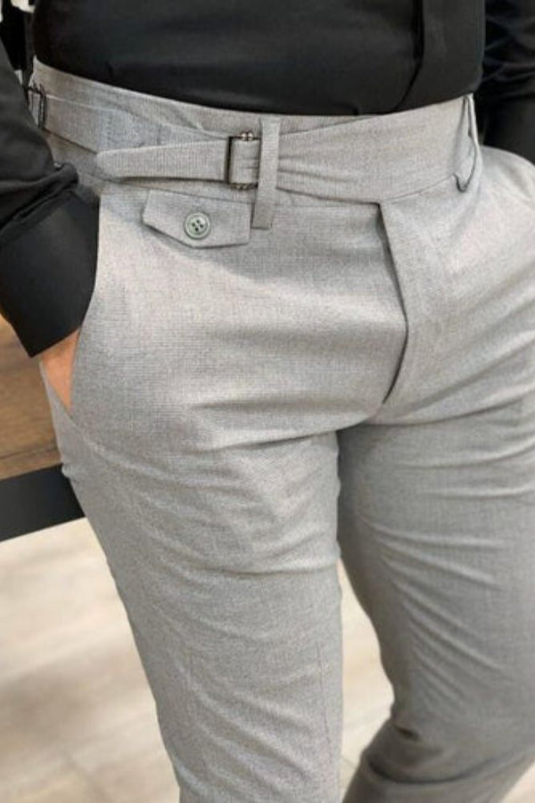 Ash Grey Single Buckle Gurkha Pants
